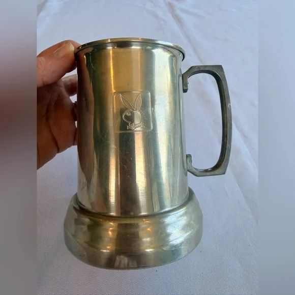Vintage 1970s Silver Playboy Mug Beer Stein Clear Bottom 16oz - Picture 5 of 7